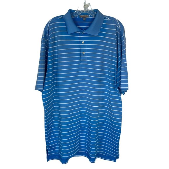 Peter Millar Golf Polo Shirt Mens Large Blue White Stripes Summer Comfort - Picture 1 of 8